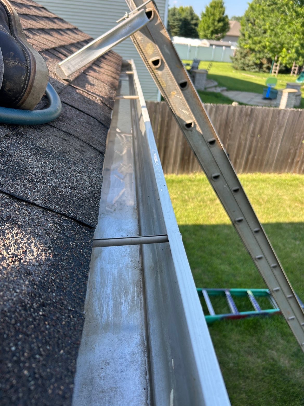 Cleared gutter after leaf and debris removal